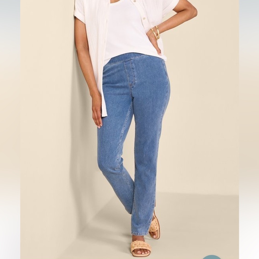 Soft Surroundings Ultimate Denim Pull-On Slim Leg Jeans Style 2FY36 Size Large